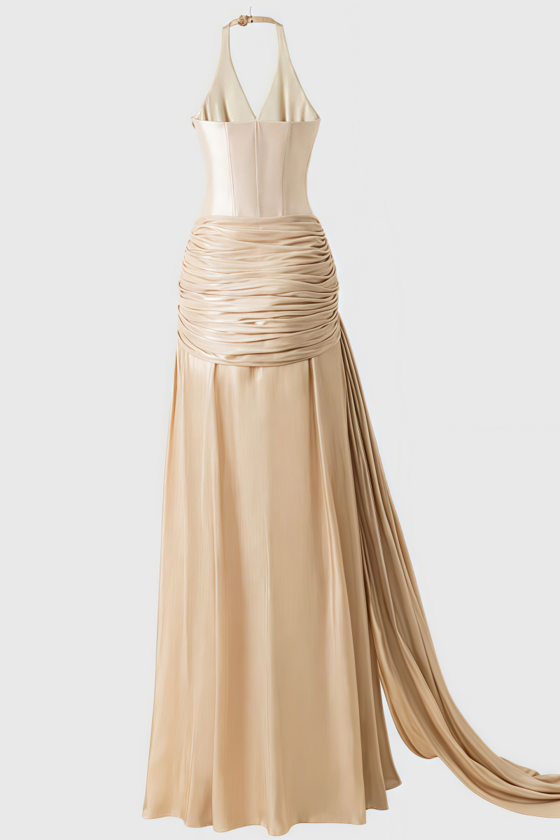 Pavoty Halter Neck High Waist Maxi Dress