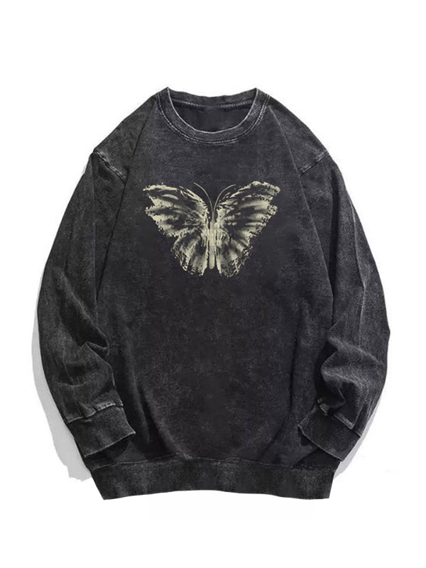 Distressed Butterfly Print Sweatshirt