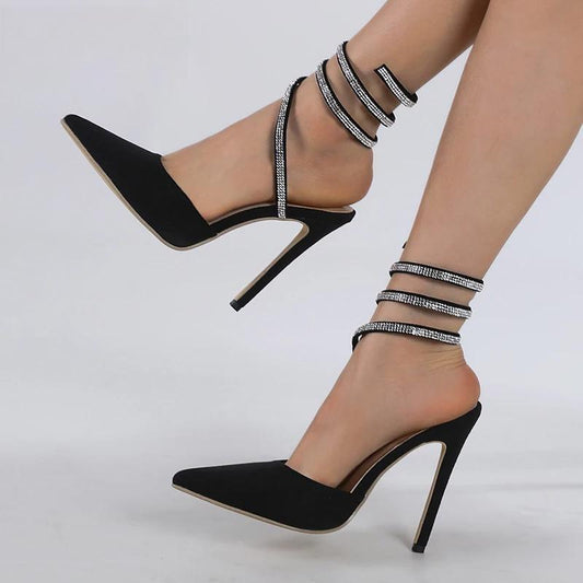 CRYSTAL Pumps Women Sandals with Thin Heel and Narrow Band for Party or Stripping