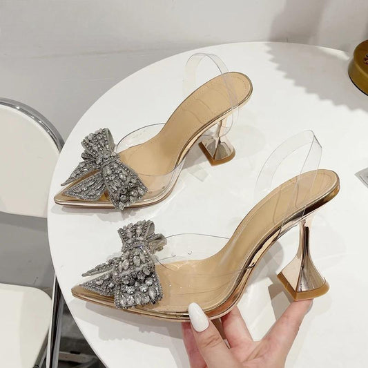 Crystal Sequined Bowknot Women Pumps with Sexy Pointed Toe High Heels