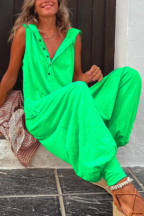 Margovil La Vie Pocketed Half Button Hoodied Jumpsuit(5 Colors Available)