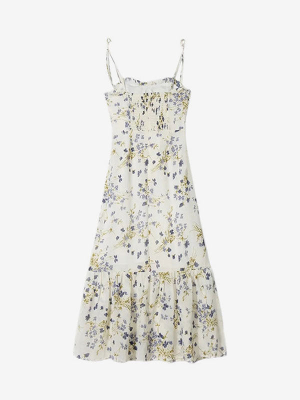Floral Print Chiffon Casual V-Neck Sleeveless Midi Dress