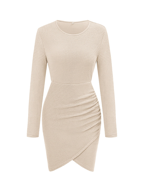 Long Sleeves Skinny Solid Color Round-Neck Mini Dresses