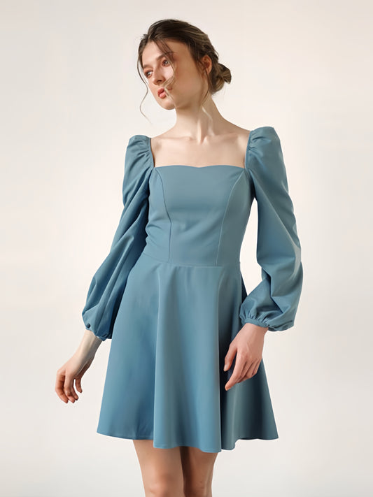 Casual Skater Dresses Square Neck Long Sleeves Flared Mini Dress