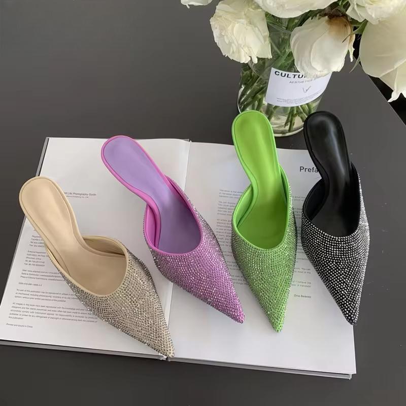 CRYSTAL Women Slippers with Thin Low Heels
