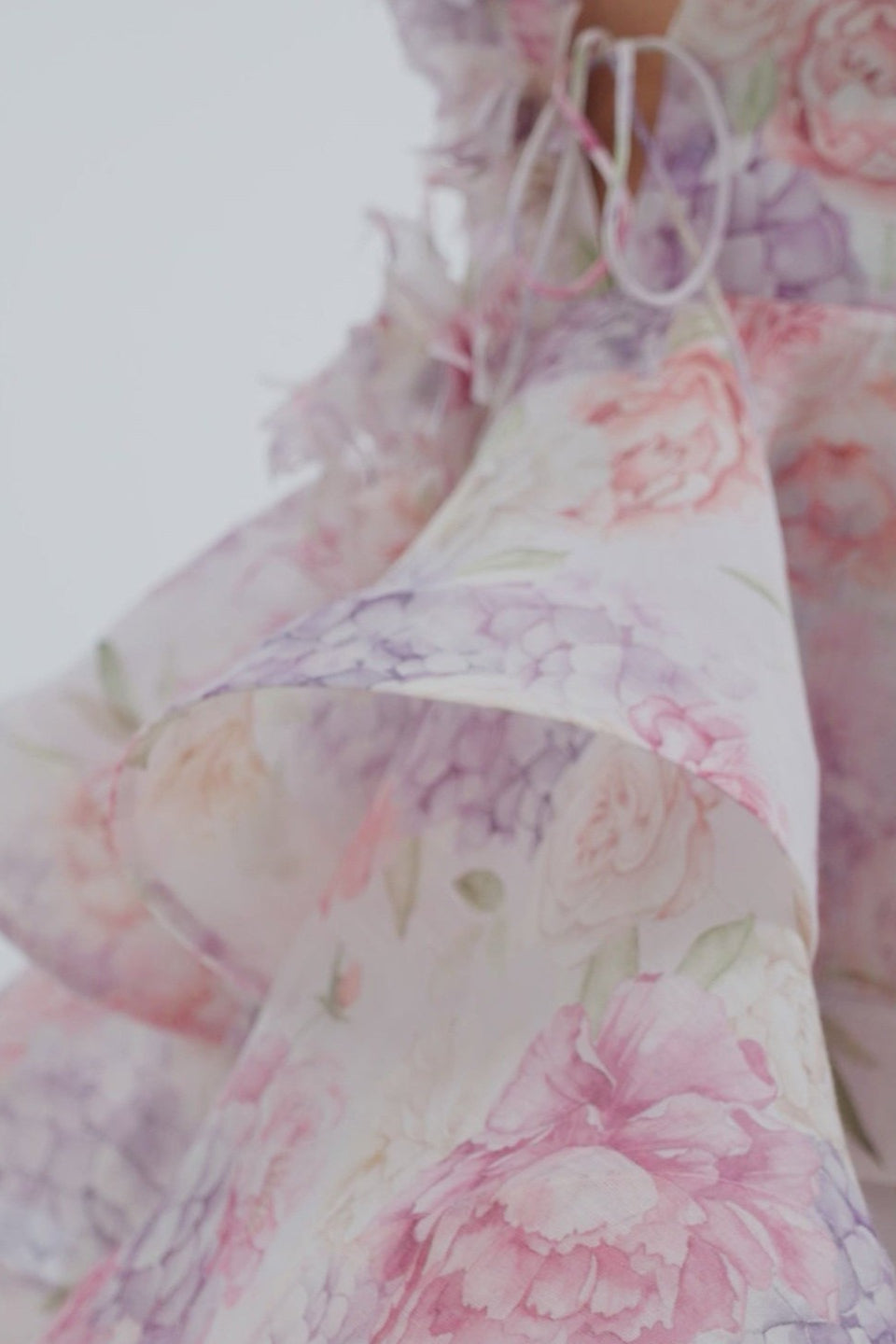 Floral Print Plunging V-Neck One-Shoulder Ruffle Tiered Mini Dress