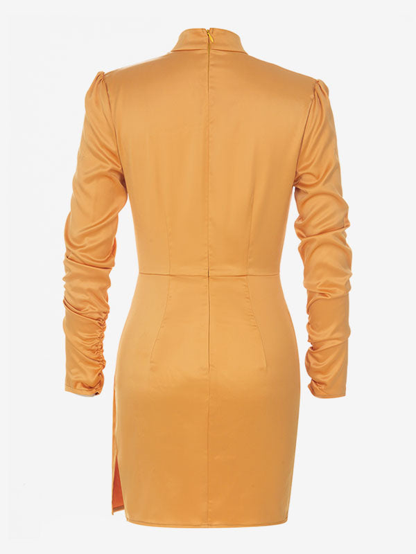 Birthday Mini Dresses Gold Long Sleeves Sash Short Dress