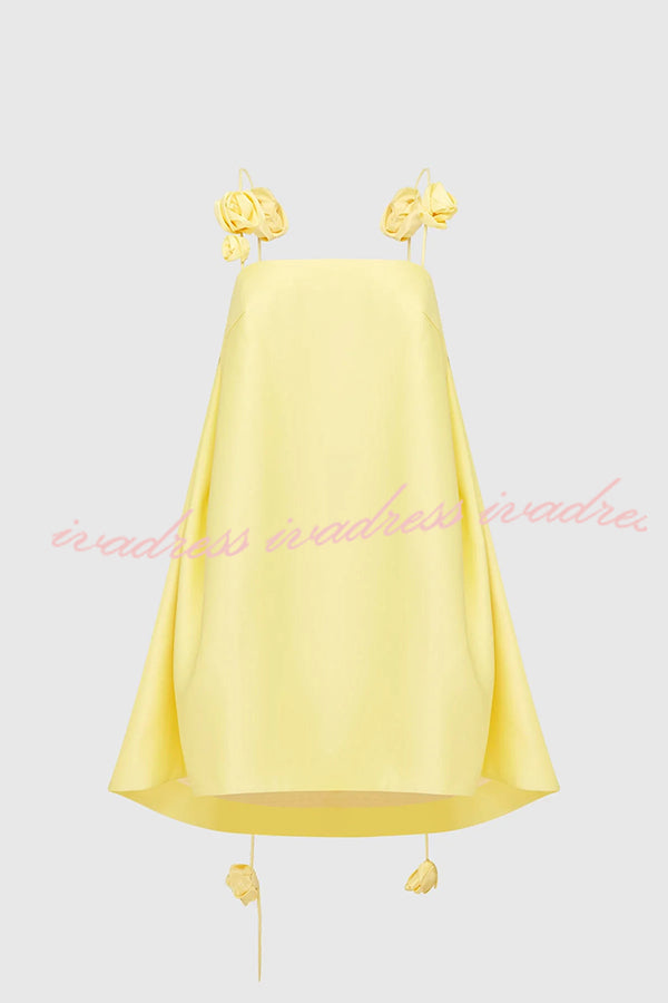 Playful and Flattering Silhouette 3D Rose Drape Straps A-line Mini Dress