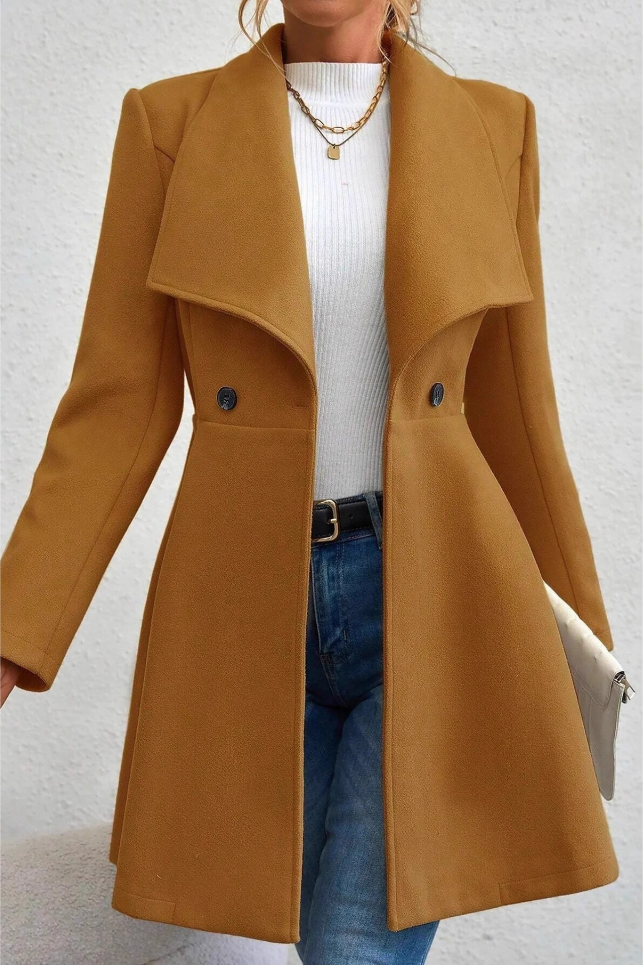 Solid Lapel Double-Breasted Thickened Wool Blend Overcoat