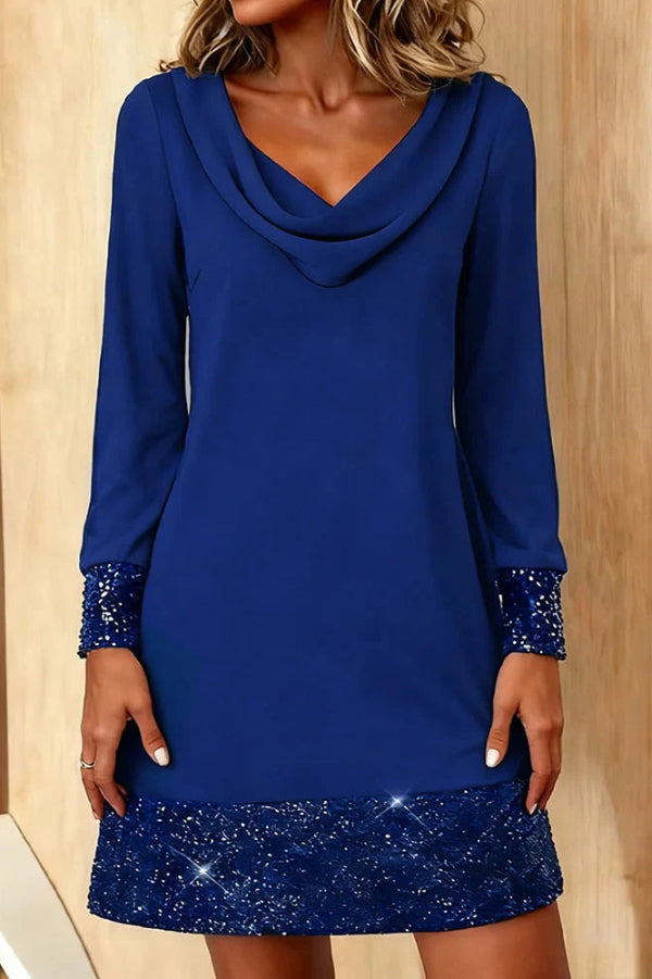 Fashionable Sequined Patchwork Casual Long-sleeved Mini Dress