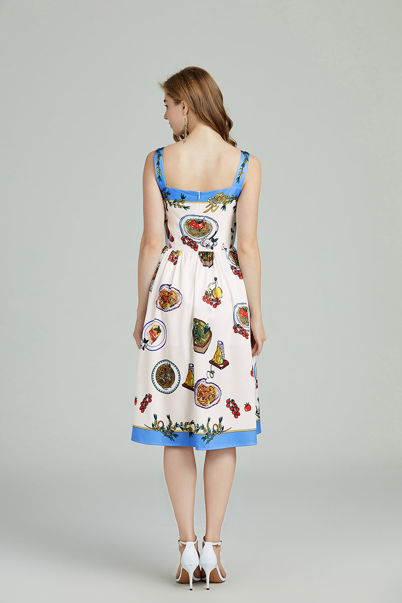 Printed Sleeveless A Line Knee Dress