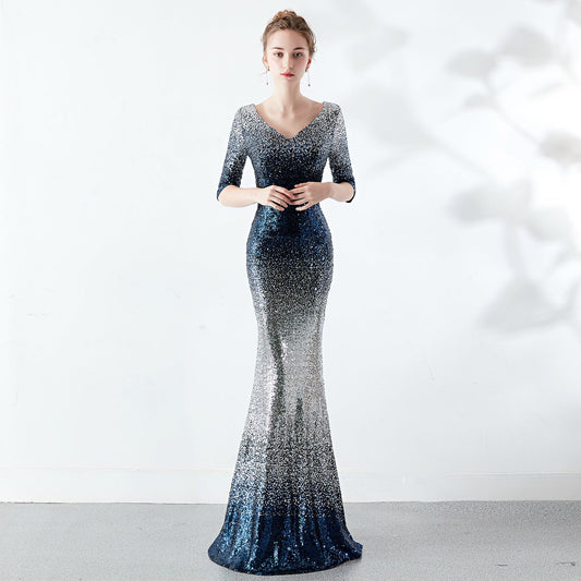 Cocktail Elegant Long Host Slim Dress Fishtail Sequ
