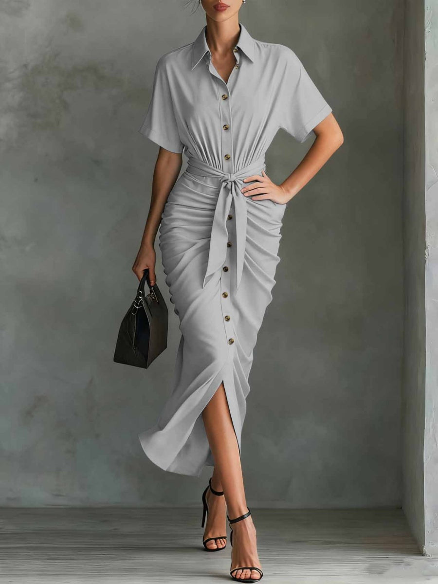 Shirt Dress Lace Up Grace Temperament Maxi Dresses