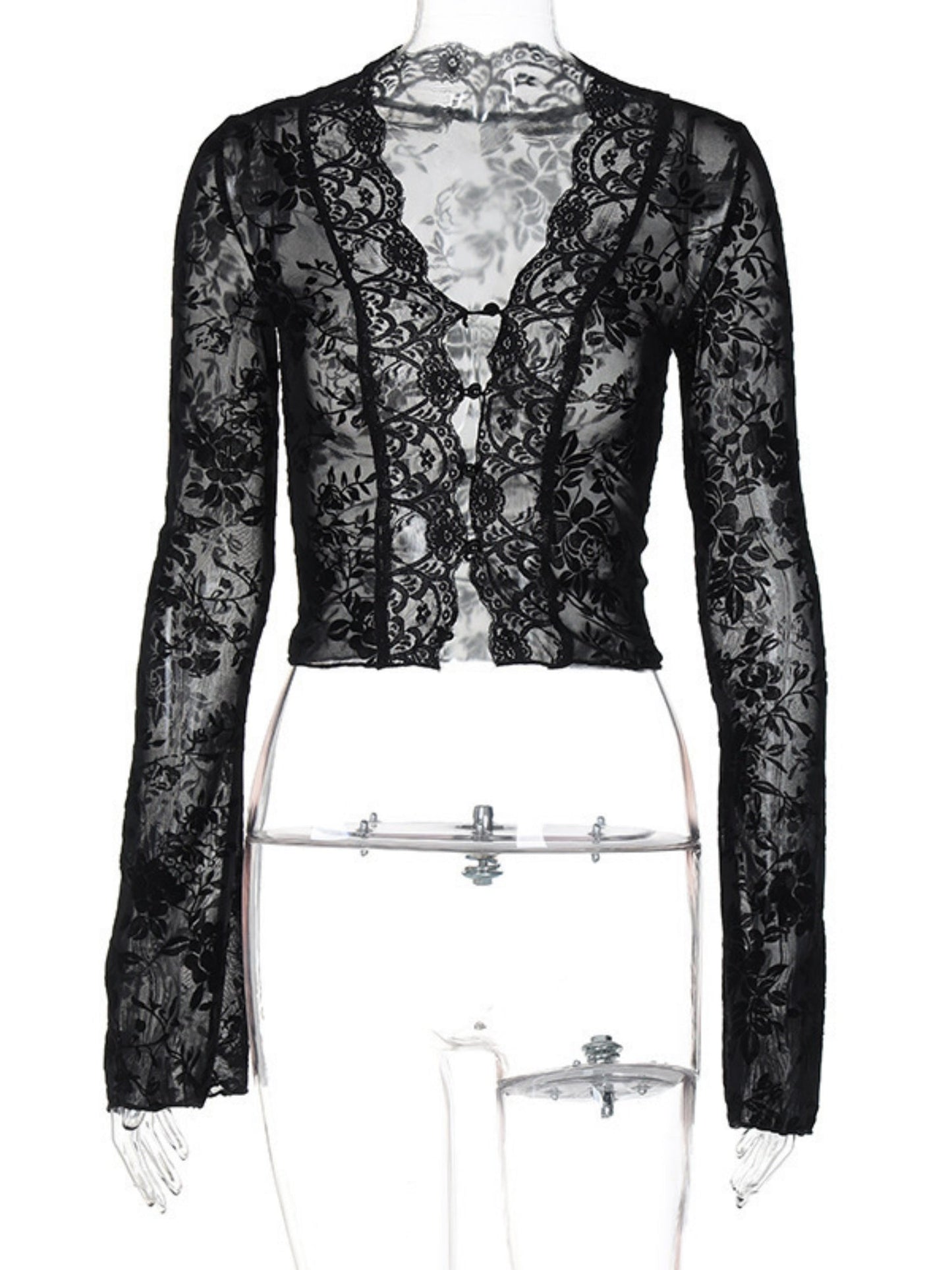 Leopard Print Mesh Lace Patchwork Long-sleeved T-shirt