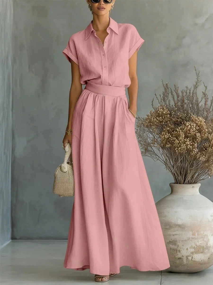 Short-sleeved Shirt Loose-fit Wide-leg Pants Set 2-piece Sets