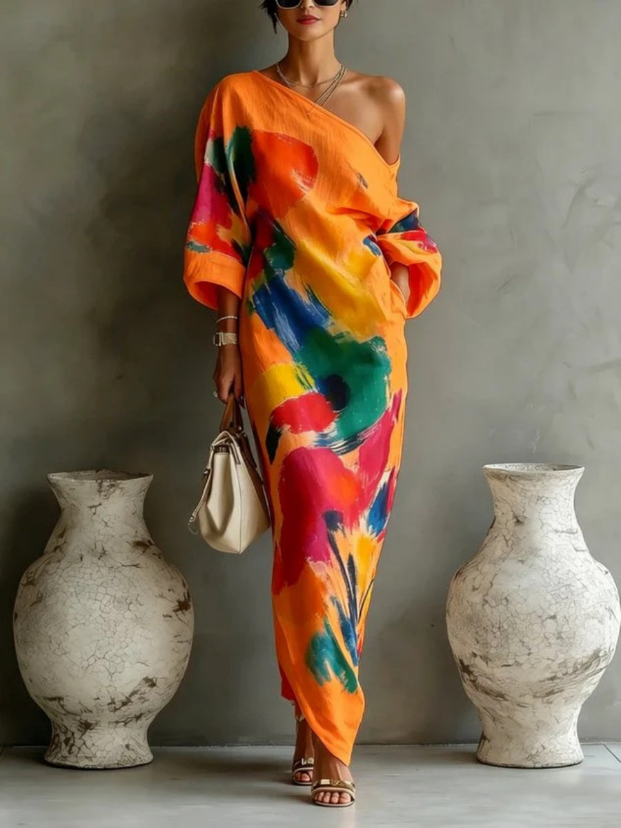 Long Sleeve Off-shoulder Comfort Loose-fit Maxi Dresses