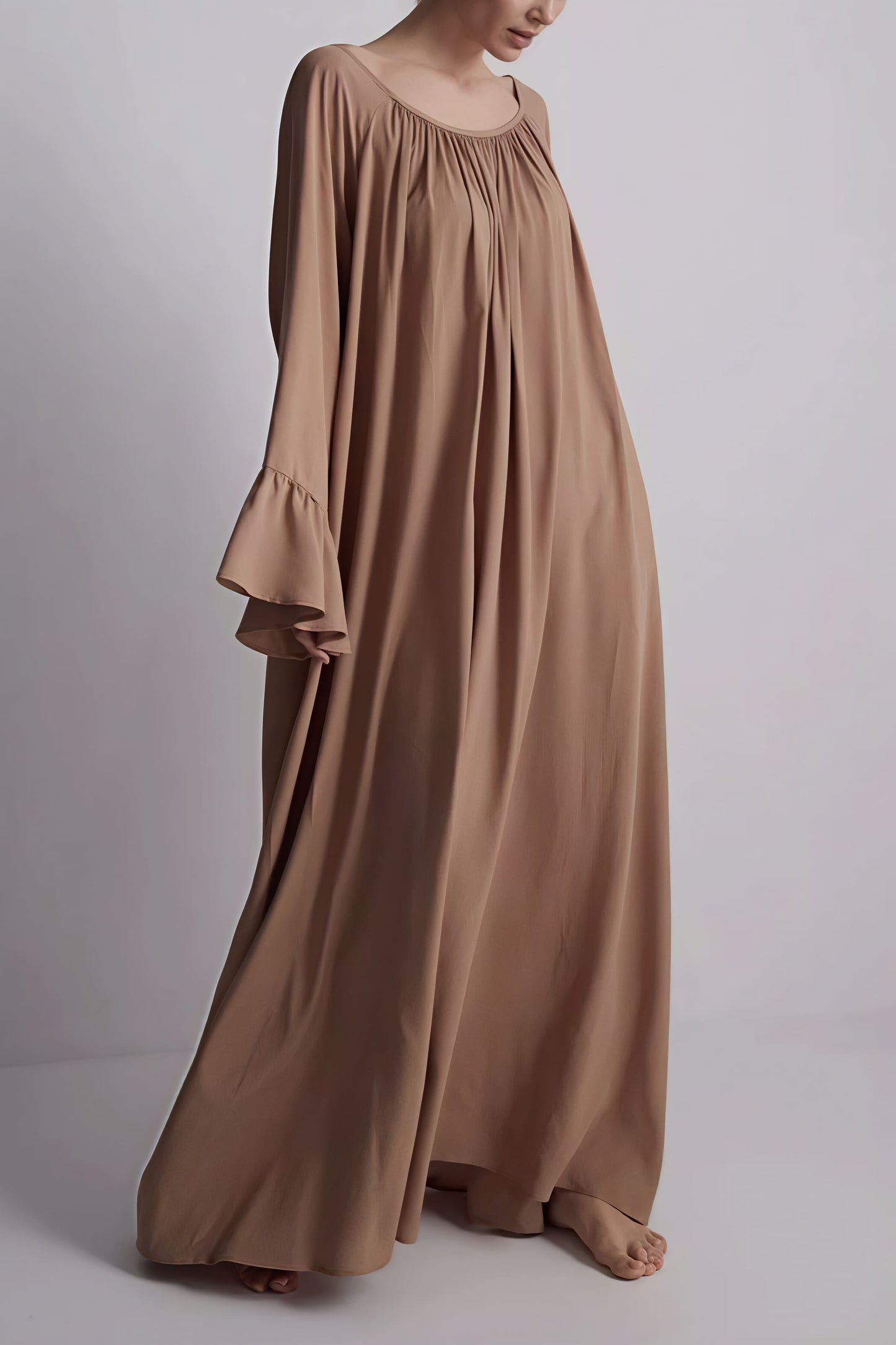| Solid Loose Slouchy Flared Hem Maxi Dress