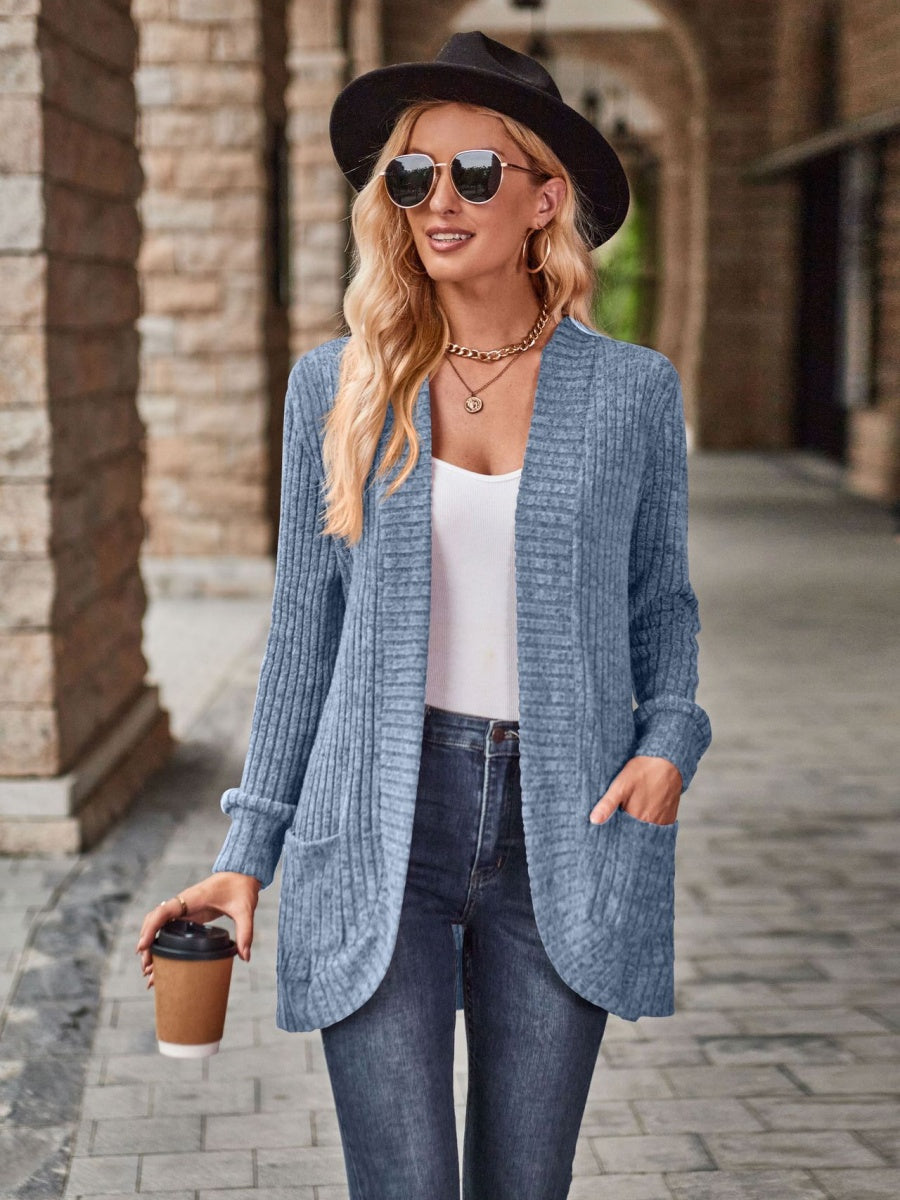 Roughed Ribs Leisure Splicing Long Sleeve Cardigans