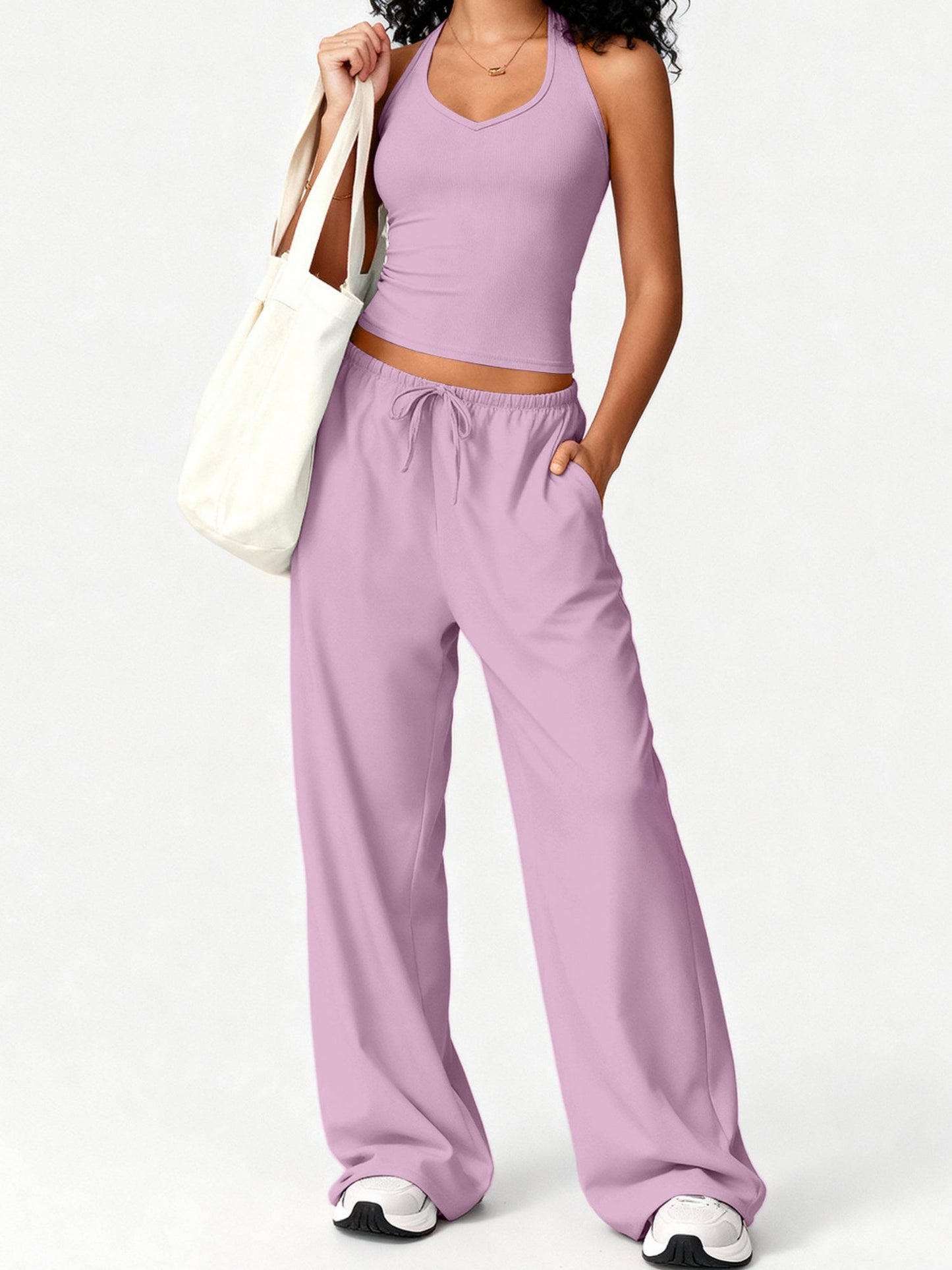 Quick-drying Halter Top Bodycon Trousers Exercise Yoga 2-piece Sets
