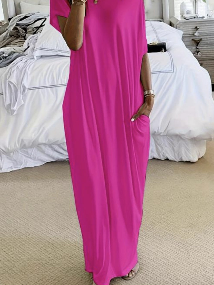 Sloping Shoulders Pocket Straight-fit Loose-fit Maxi Dresses