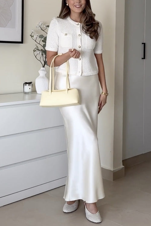Margovil Elegant High Rise Satin Midi Skirt