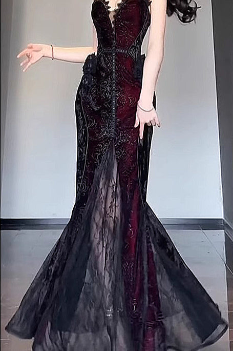 Halloween Gothic Style Dark Shawl Suspenders Tube Top Dress