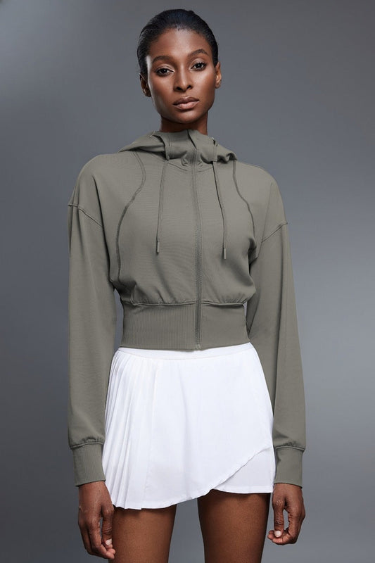Cropped Waist Tie Active Zip Hoodie