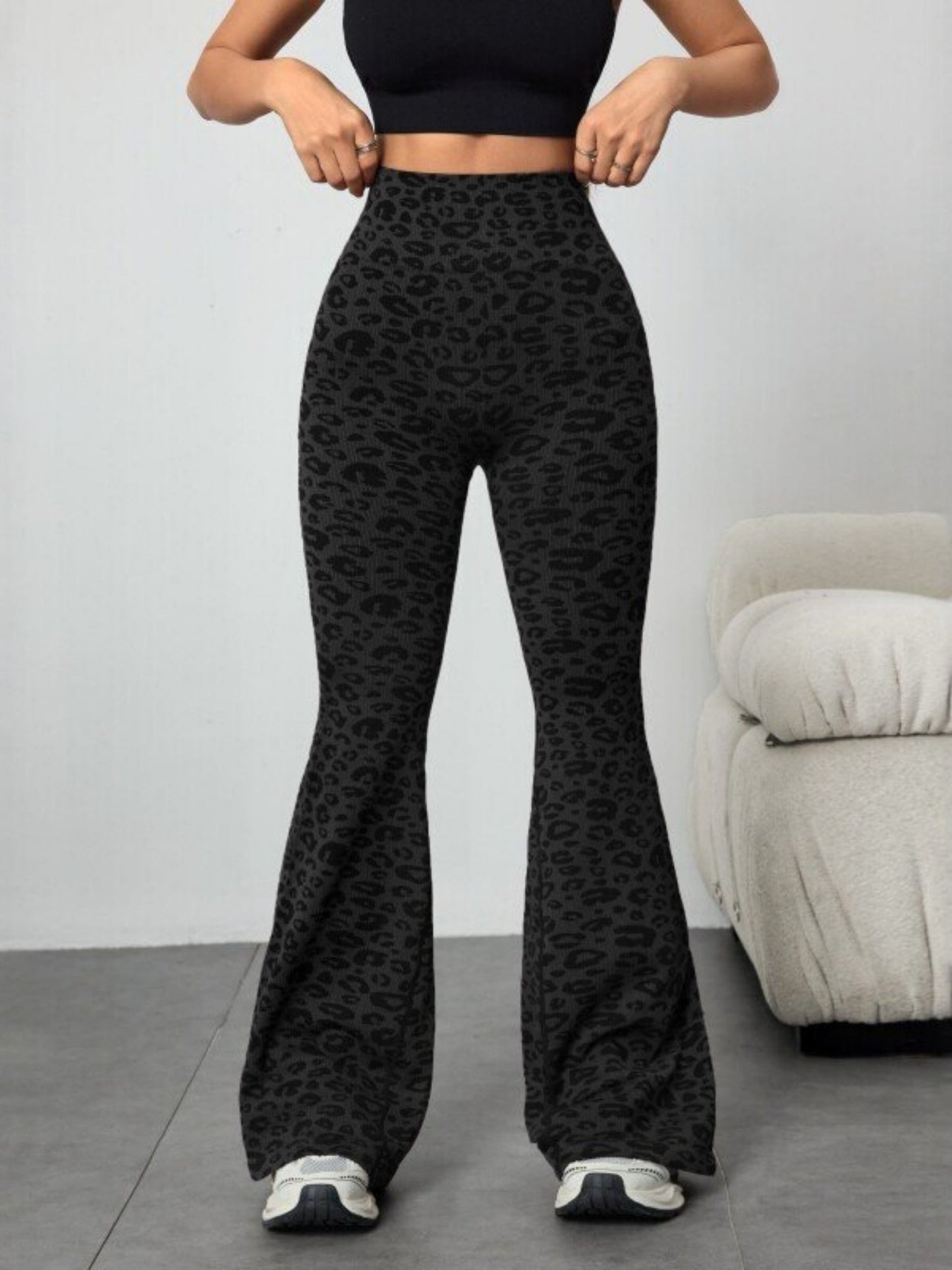 Leopard Print Abdominal Tightening And Buttock Lifting Flared Pants Fitness Exercise Pants