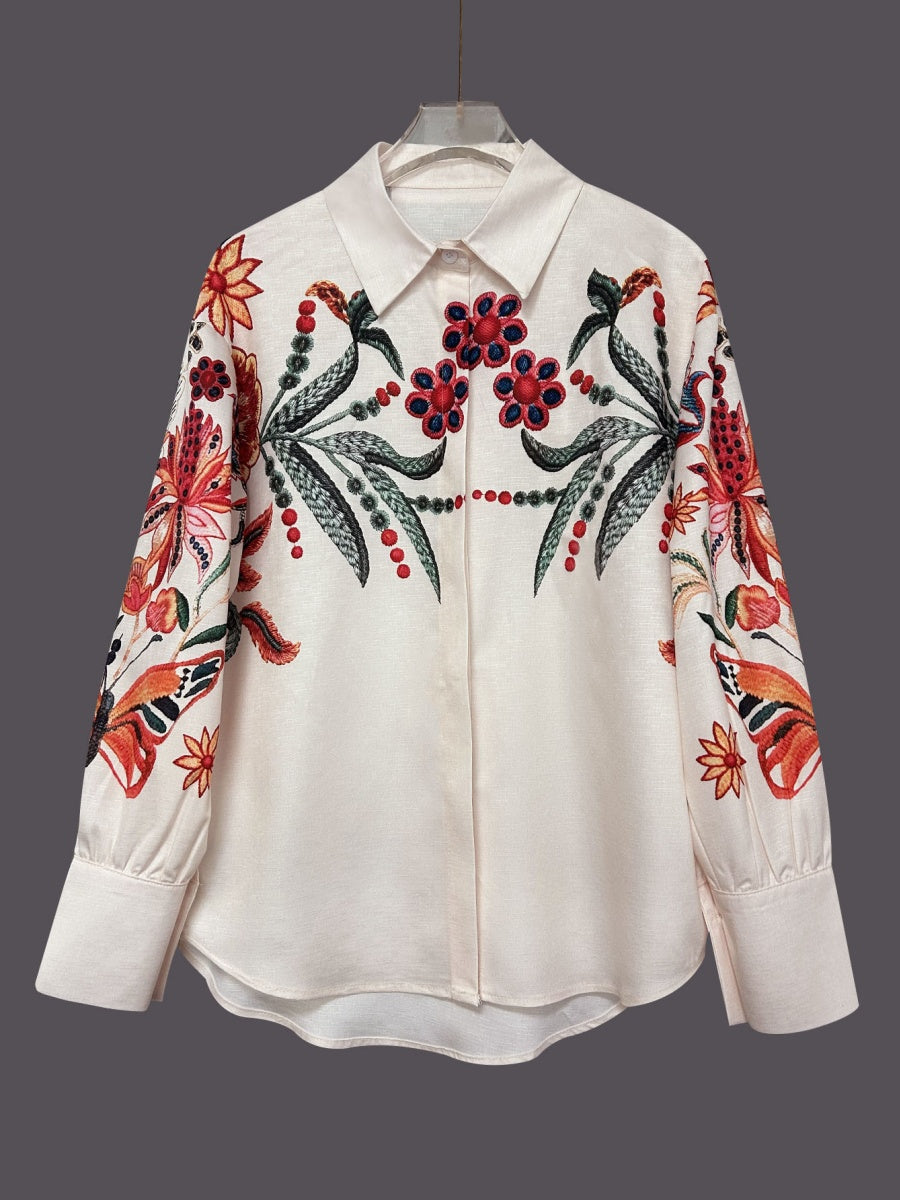 Floral Print V-Neck Long Sleeve Shirt