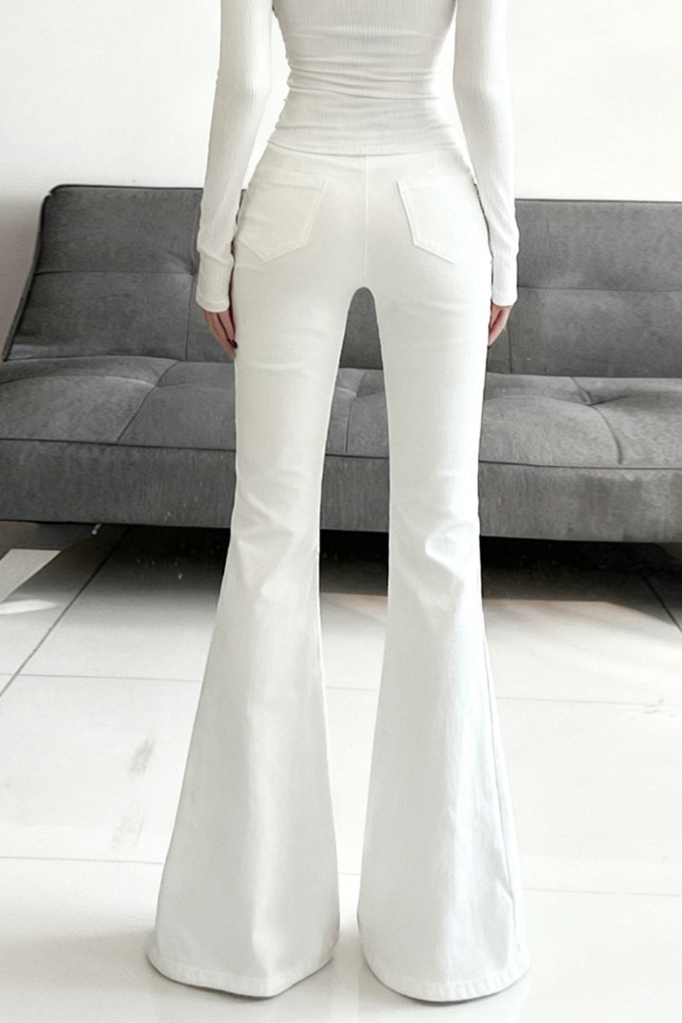 White Stretch Low Rise Bootcut Casual Jeans
