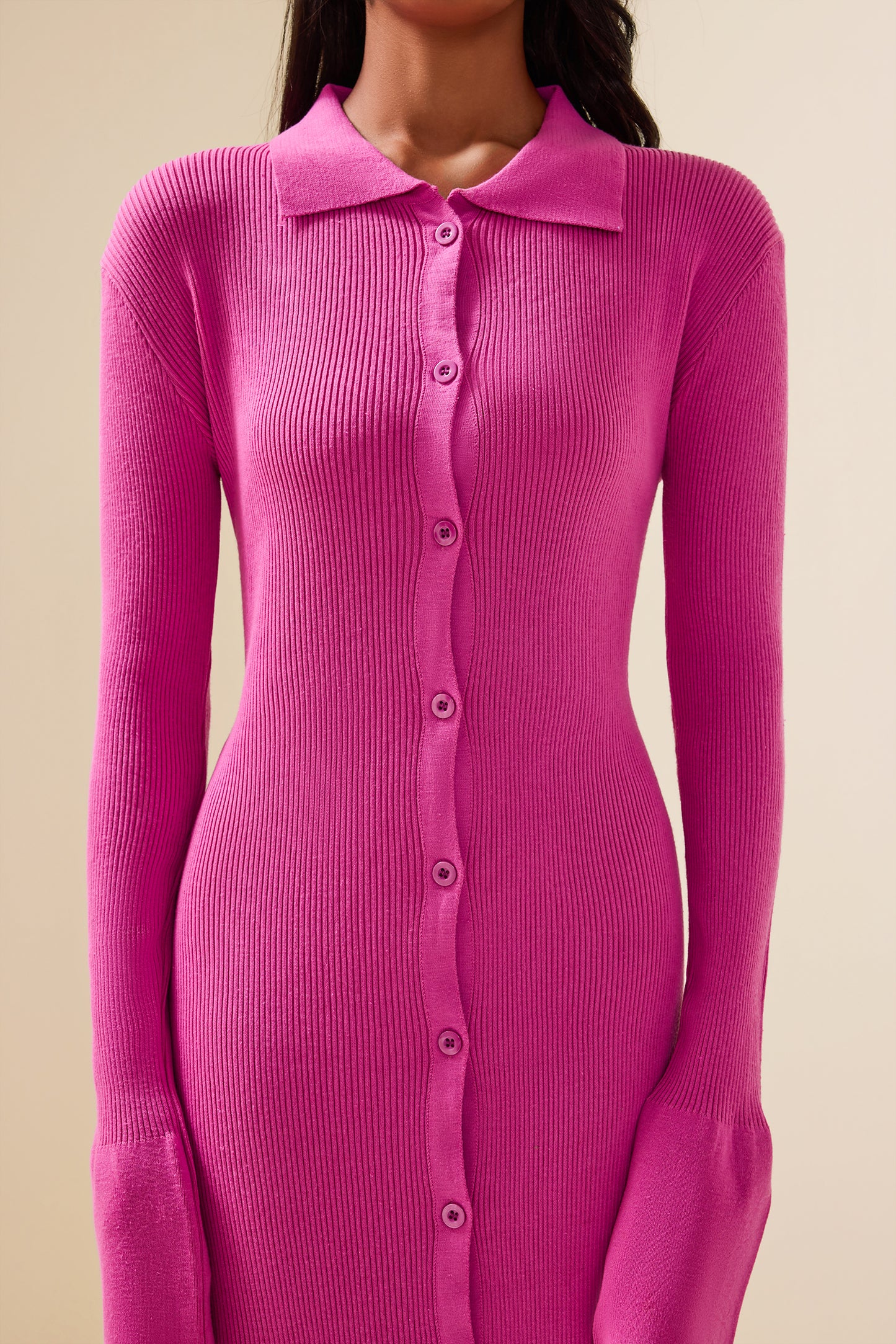Jersey Solid Button Midi Dress