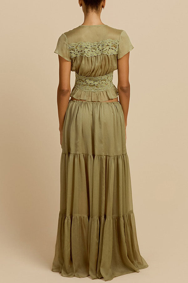 Sabrina Chiffon Mid Rise Adjustable Waist Tiered Silhouette Maxi Skirt