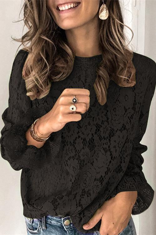 Margovil Bell Sleeves Lace Pullover Tops
