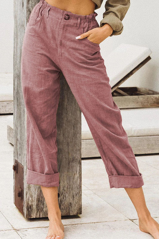 Casual Solid Patchwork Loose High Waist Straight Bottoms(4 Colors)