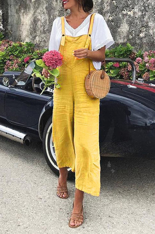 Fashion Casual Solid Split Joint Spaghetti Strap Loose Jumpsuits(5 colors)