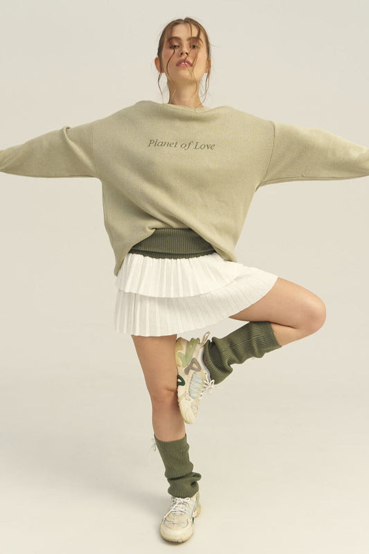 Slim-Fit Graphic Letter Print Versatile Knit Sweater