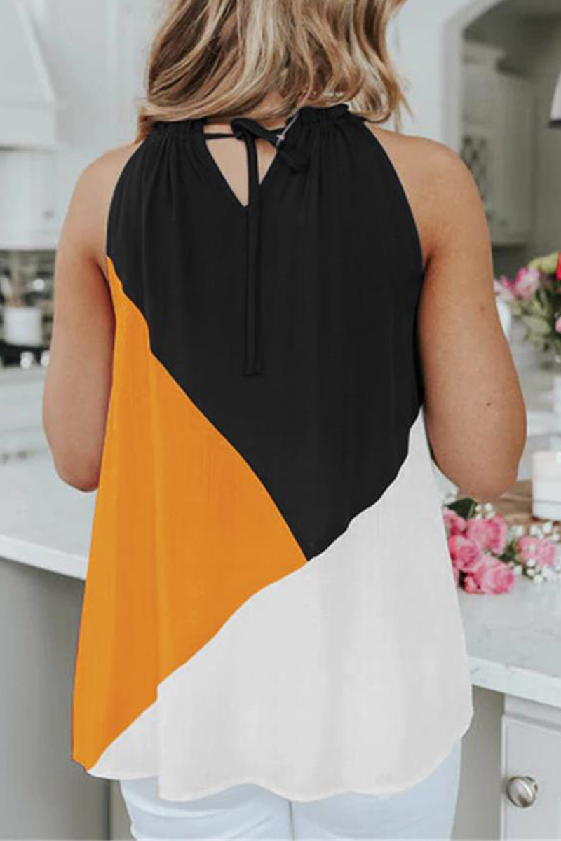 Elegant Patchwork Contrast Halter Tops