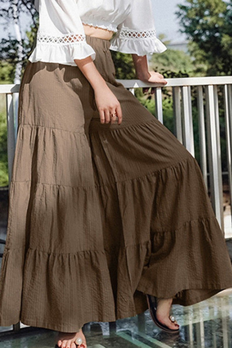 Fashion Casual Solid Split Joint Loose Mid Waist Wide Leg Bottoms(3 colors)