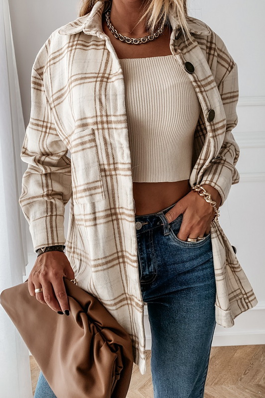 Casual Vintage Plaid Patchwork Buckle Turndown Collar Outerwear(8 colors)