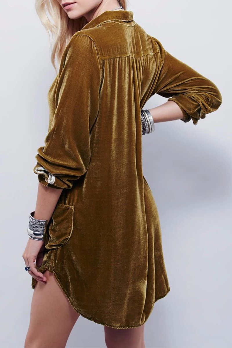 Casual Solid Patchwork Pocket Turndown Collar Shirt Dress Dresses(3 Colors)