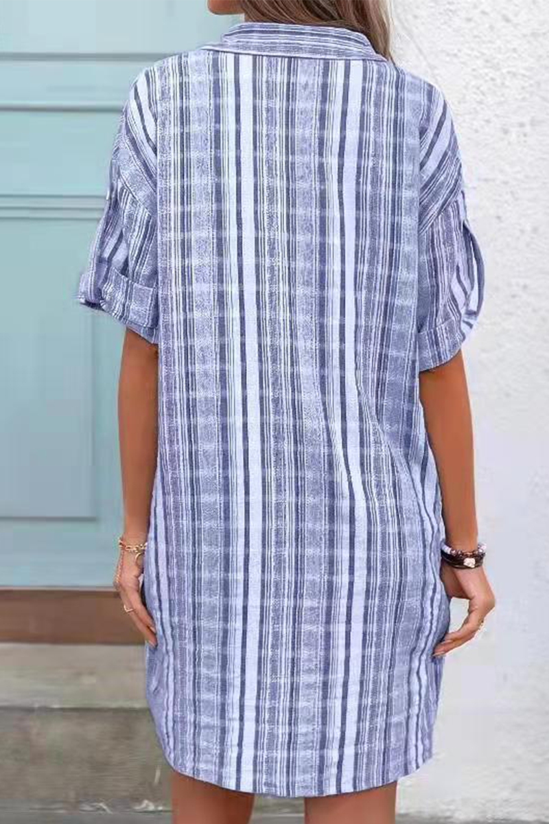 Casual Print Patchwork Turndown Collar Shirt Dress Dresses(3 colors)