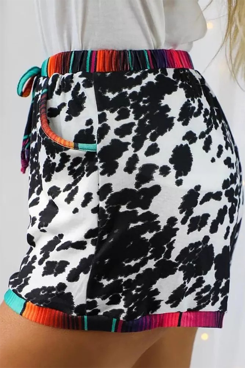 Fashion Leopard Patchwork Straight Mid Waist Straight Full Print Bottoms