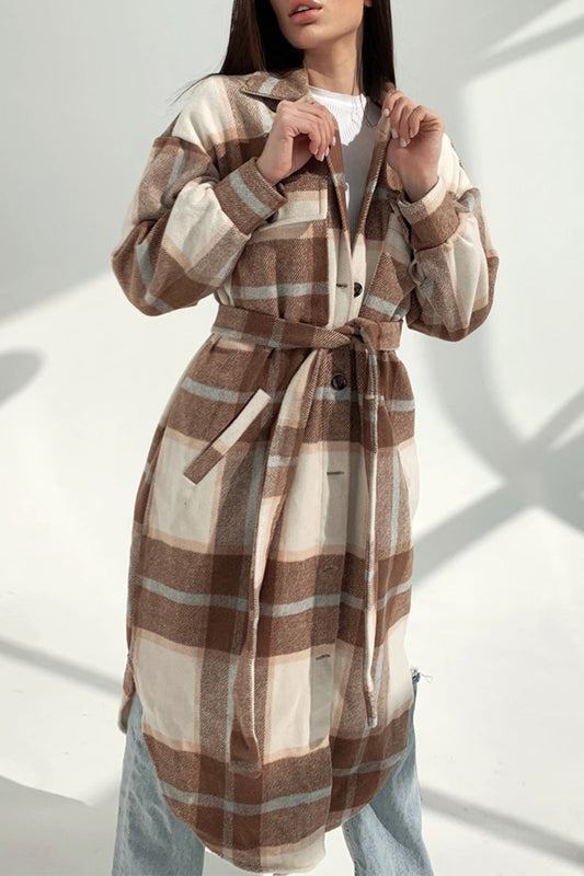 Sweet Elegant Plaid Striped Printing Shirt Collar Outerwear(3 Colros)