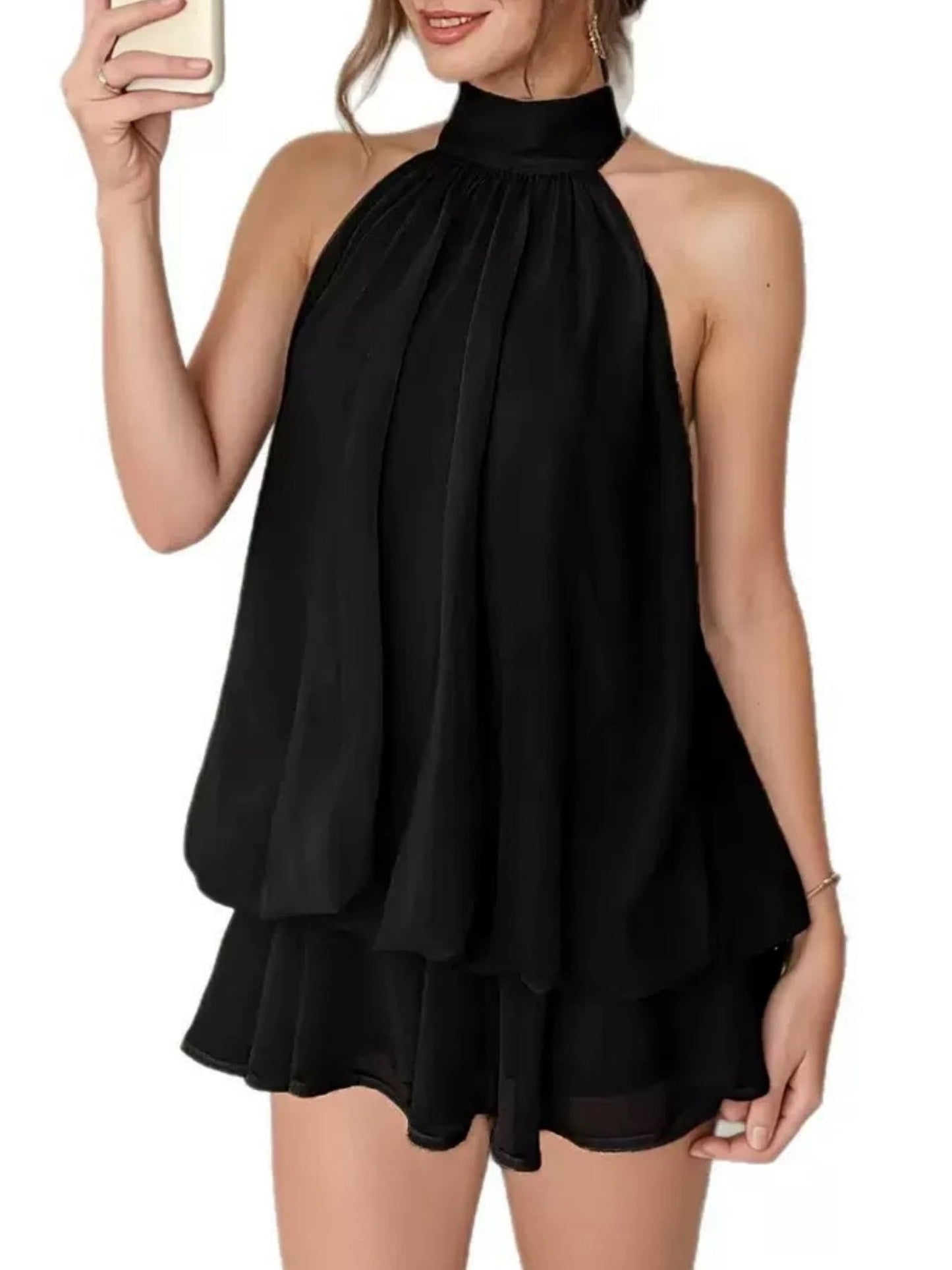 Chiffon Ruffle Halter Neck And Backless Mini&Short Dresses
