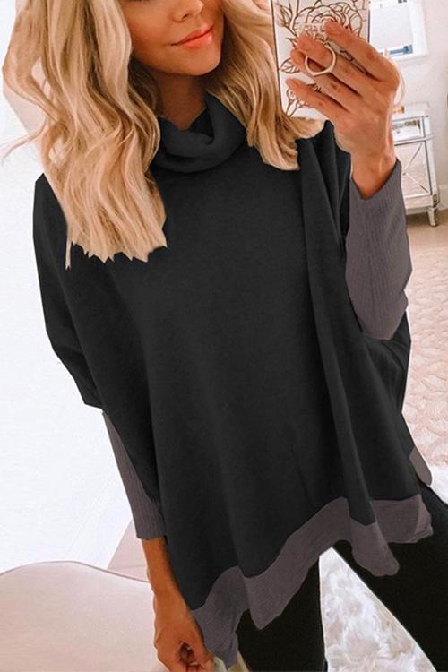 Margovil Cowl Neck Color Block Side Split Loose Pullover