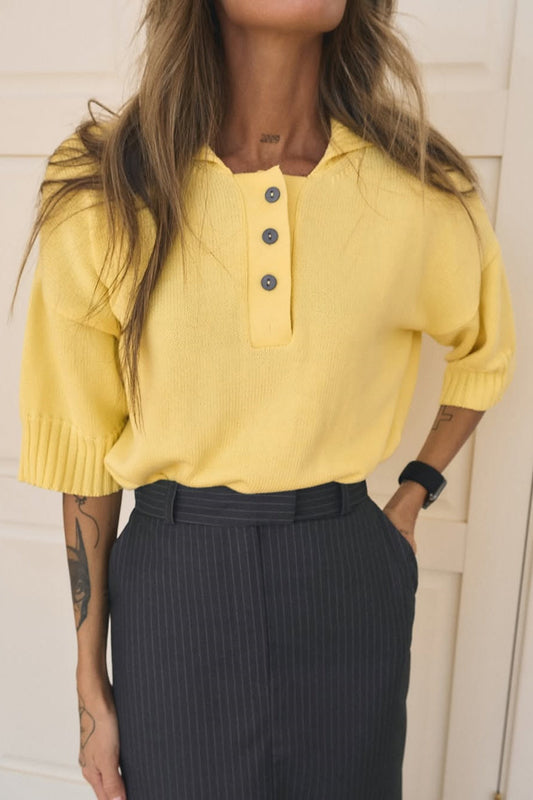 Loose Fit Buttoned Knit Polo Sweater
