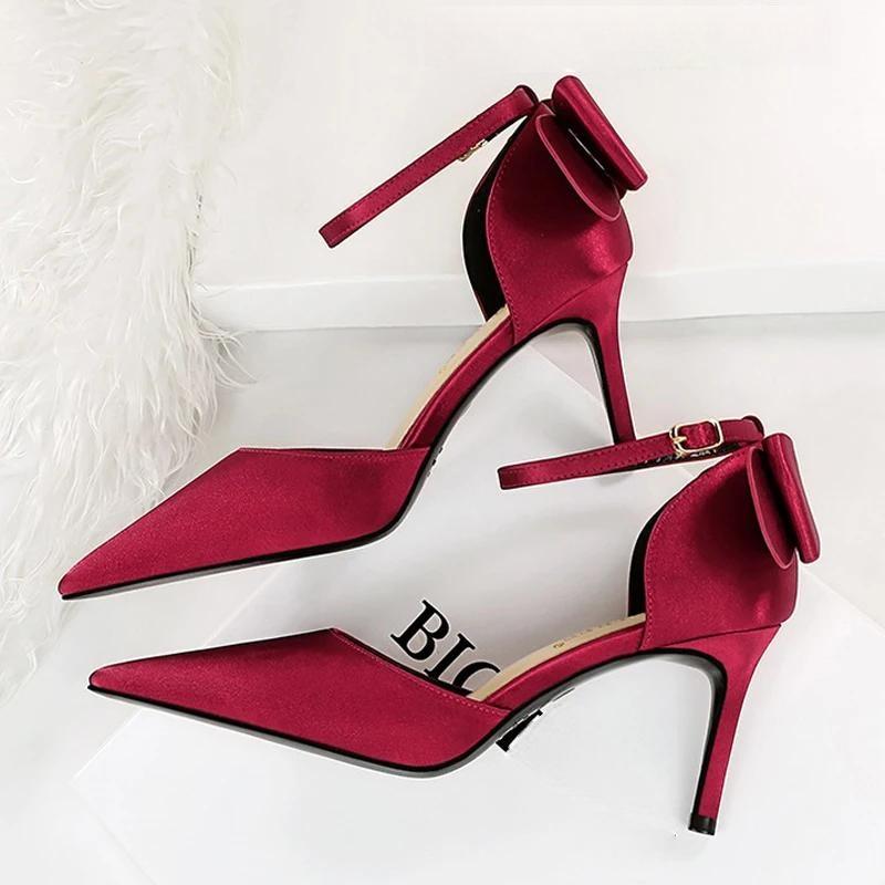 Satin Bow-knot High Heels Women Pumps for Sexy Wedding Stiletto Heels