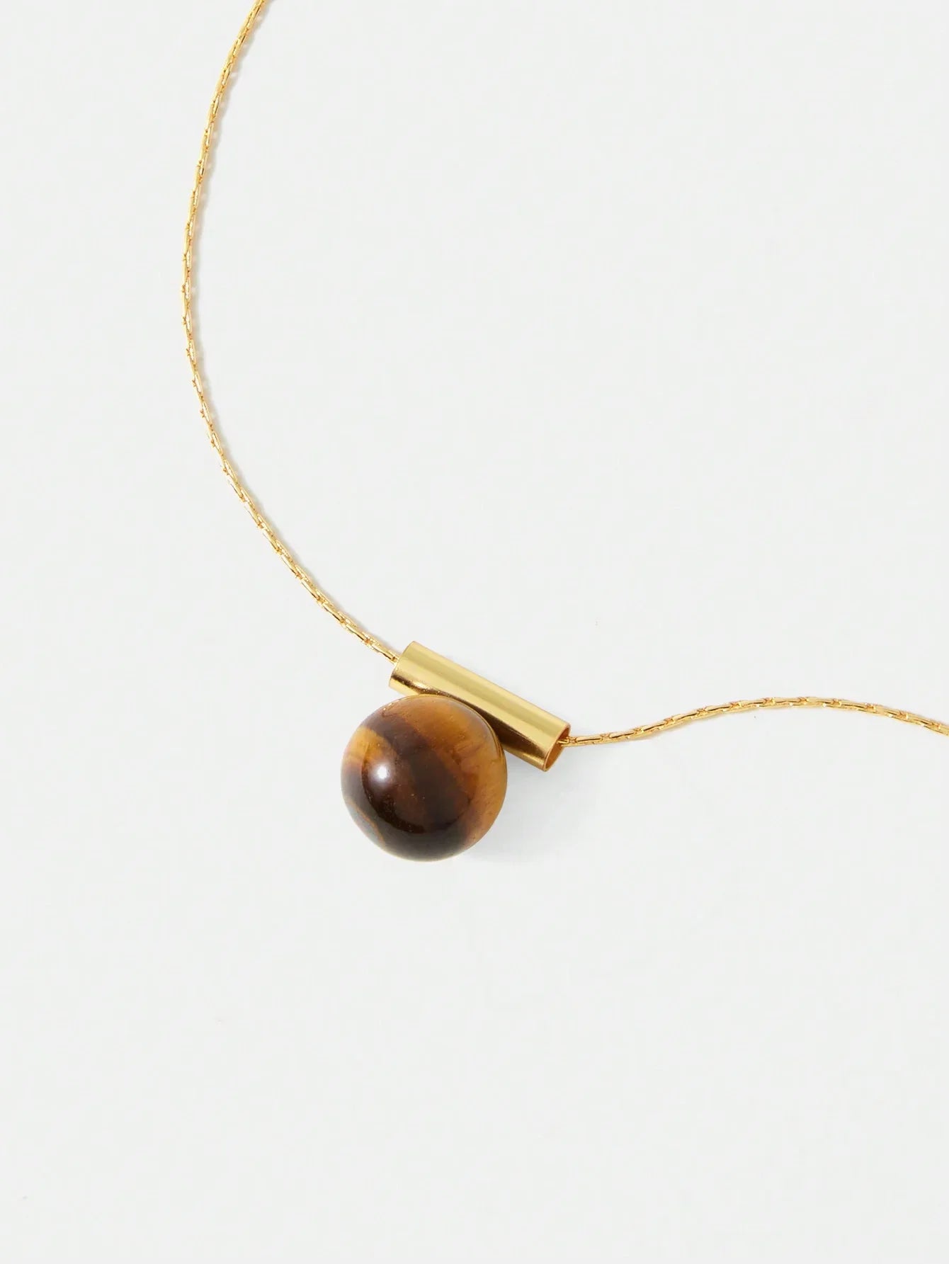 Geometric Tiger Eye Pendant Necklace Gold Plated 18K Luxury