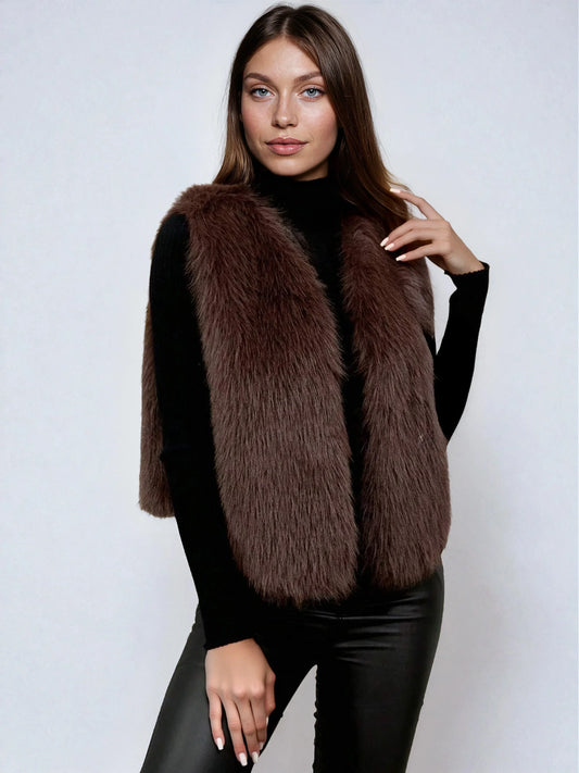 Faux Fur Vest V Neck Sleeveless Short Casual Fit Chic