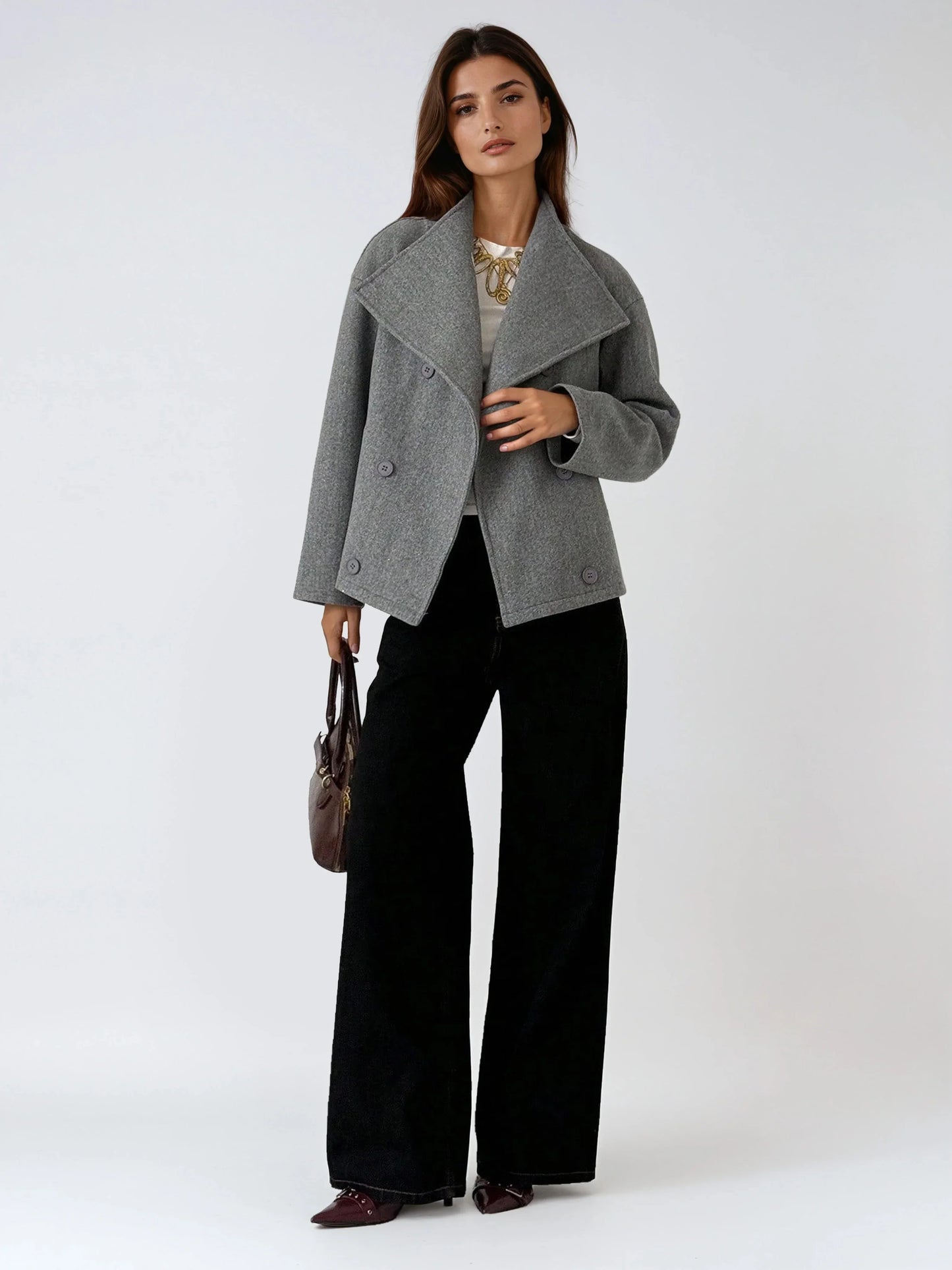 Chic Double Breasted Overcoat With Pockets Autumn Winter